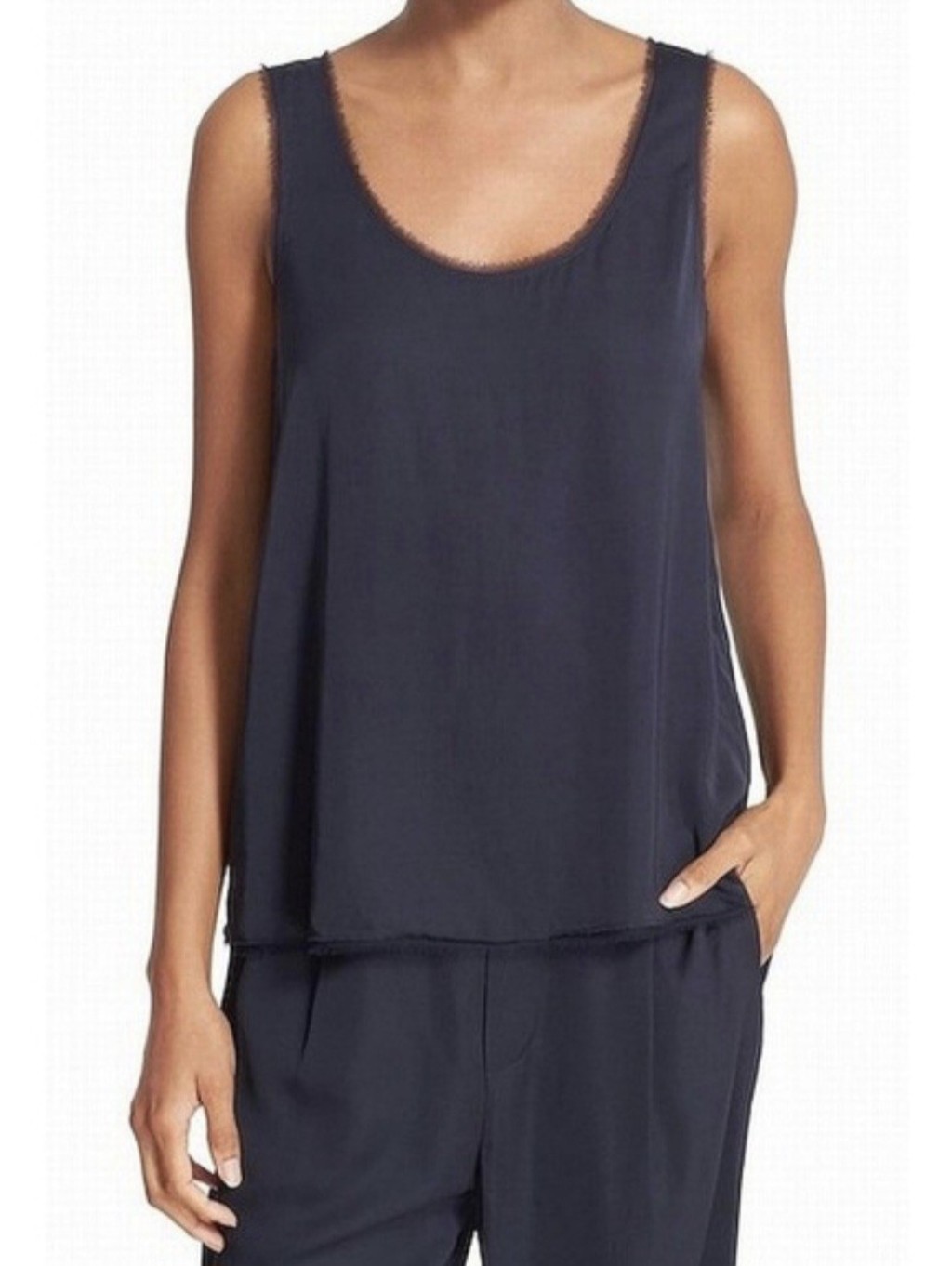 Vince Blouse Navy Blue Raw Edge Tank Top Size Xs